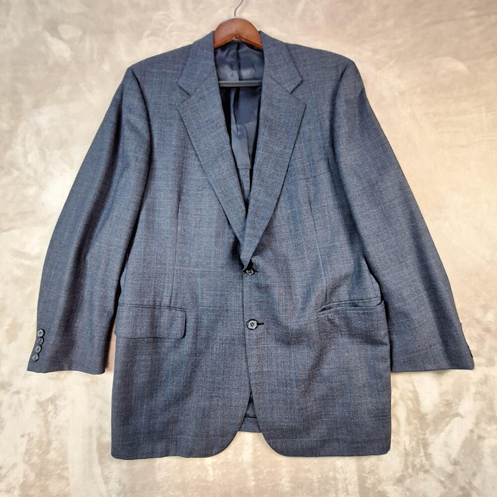 Hickey Freeman Blazer Mens 44 Gray Wool Plaid Two Button Sport Coat Single Vent